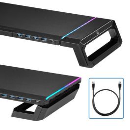 Ewent EW1268 Elevador Soporte Monitor RGB con Cajón de Almacenamiento, Soporte para Smartphone y 4 Puertos USB 3.0