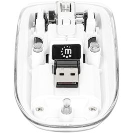 MANHATTAN 190275 Ratón Inalámbrico Óptico 1600 DPI USB-A, RGB LED Blanco Transparente, Ambidextro, Conectar y Usar