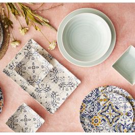 La Mediterranea Vajilla 12 Piezas Tesa Monaco Ivory Brillo - Platos Llano 26 cm, Hondo 21 cm, Postre 20 cm (2 Unidades)