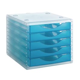 Fichero Cajones De Sobremesa Archivo 2000 340x270x260 mm Apilables 5 Cajones Azul Mar Translucido