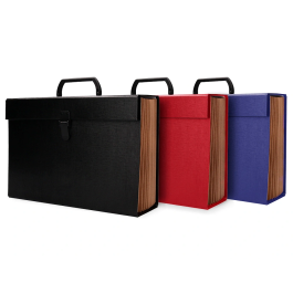 Liderpapel Maletín con fuelle y asa, cartón forrado, 19 departamentos, 255x390x120 mm, colores surtidos