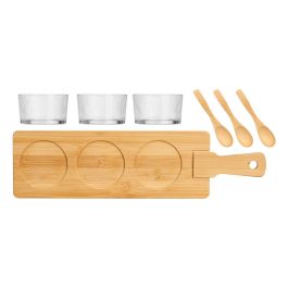 Set 3 Bols de Cristal con Cuchara y Bandeja de Bambú Kinvara - 6x6.5x12 cm (12 Unidades) Set 3 Bols de Cristal con Cuchara y Bandeja de Bambú Kinvara - 6x6.5x12 cm (12 Unidades)
