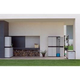 TITANIO PLASTIKEN Armario alto con 2 puertas con estantes - 70 x 44 x 176 cm - Beige y Negro - Gama TITANIO - Interior y Exterior TITANIO PLASTIKEN Armario alto con 2 puertas con estantes - 70 x 44 x 176 cm - Beige y Negro - Gama TITANIO - Interior y Exterior