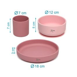 KioKids Set Vajilla 3 Piezas Bebé Silicona Rosa +6 Meses con Ventosa para BLW