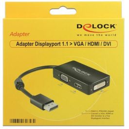 DeLOCK Adaptador DisplayPort a 1 x VGA + 1 x HDMI + 1 x DVI Negro 0.16m