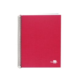 Cuaderno Espiral Liderpapel A5 Micro Papercoat Tapa Forrada 140H 75 gr Cuadro5 mm 5 Bandas 6 Taladros Rojo