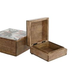 DKD Home Decor Joyero Tropical Colección Tropical 24 Set de 2 Unidades Madera de Mango Palmera Verde Naranja 18x9x18 cm