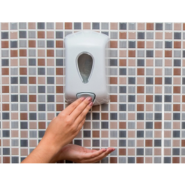 Dahi Dispensador Gel Lavamanos ABS Blanco Antigoteo Cierre Llave Capacidad 0.9L Medidas 210x128x90 mm