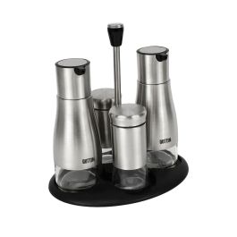 Quttin Set de 4 Dispensadores de Acero Inoxidable con Soporte - Ideal para Cocina y Mesa (8 Unidades)