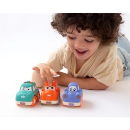 KioKids Vehículos Coloridos de Fricción para Bebés - Set de 3 Cochecitos con Personajes Seguros, para Desarrollo Motor, +6 Meses