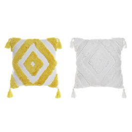 DKD Home Decor Cojin Moderno Blanco Amarillo 45 x 45 x 10 cm (4 Unidades) Poliéster Algodón