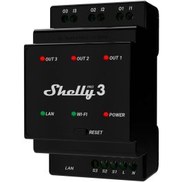 Shelly Pro 3 Relé Inteligente WLAN LAN 3x 16A 3 Canales 3 Fases Max. 48A BT Montaje DIN-Rail