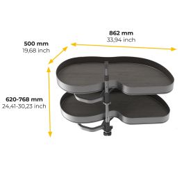 Emuca Sistema de rincón extraíble Lake Harmony para mueble de cocina, Derecha, Altura regulable, Acero y Madera, Gris antracita