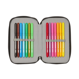 Plumier Doble Paul Frank Join the fun Negro 12.5 x 19.5 x 4 cm (28 piezas)