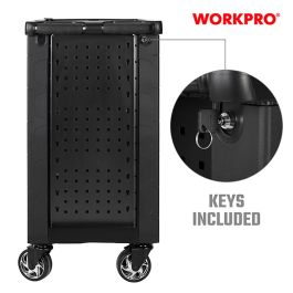 Workpro Carro de herramientas 7 cajones con rodamientos y autocierre 77x47x97 cm, resistente a la corrosión, al rayado y disolventes, freno seguro