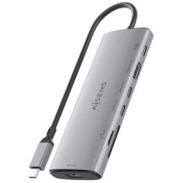 Aisens ASUC-7P031-GR Docking USB Tipo-C 7 en 1 con HDMI 4K, 3xUSB 10Gbps, Lector Tarjetas y PD 100W Gris