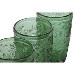 DKD Home Decor Vaso Básico de Cristal Verde 370ml con Relieve Hojas - Set de 6 Vasos 8x13x8 cm Colección Tropical Garbo