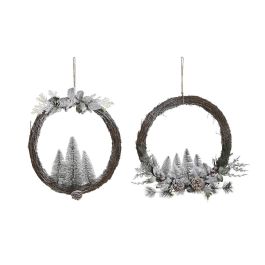 Corona de Navidad DKD Home Decor Natural Mimbre Piña Nevado 46 x 7 x 46 cm (2 Unidades) Precio: 43.49999973. SKU: B1AMR8RKCH
