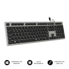 SUBBLIM Teclado Ergonómico con cable USB Plano Silencioso Gris/Negro Ergo