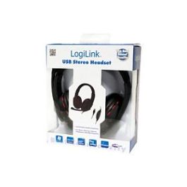 LogiLink HS0033 Auriculares USB Alámbricos Diadema Negro Rojo para Llamadas y Música