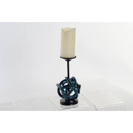 DKD Home Decor Portavela Azul de Cristal y Metal, Forma de Bola, 25 cm Alto, 13x13 cm Base, para Decoración de Interiores