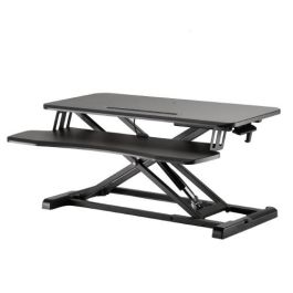Ewent EW1545 Estación de Trabajo Ajustable Sentado/De Pie con Resorte de Gas, Elevación 11-50.5cm, Superficie 80x40cm, Bandeja Teclado, Soporte Tablet/Móvil, Negro