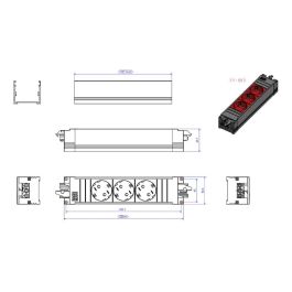Bachmann 906.18816 STEP BASE Base de enchufe múltiple interior, 3 salidas AC CEE 7/3, 250 V 16 A, IP20, plástico gris y rojo