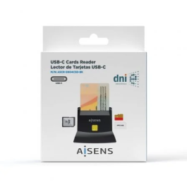 Aisens Lector DNIe y Tarjetas Inteligentes USB-C con Lector SIM SD MicroSD MMC RS-MMC Negro