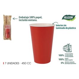 Set de 7 vasos de cartón rojo 450 cc - Algon (16 Unidades) Precio: 12.50000059. SKU: B1J96LQZN4