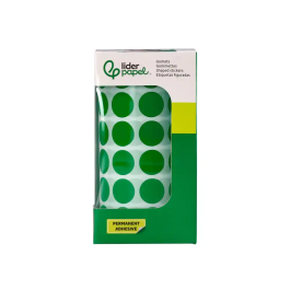 Liderpapel Gomets Autoadhesivos Circulares 15 mm Verde Rollo 2500 Unidades Caja Cartón