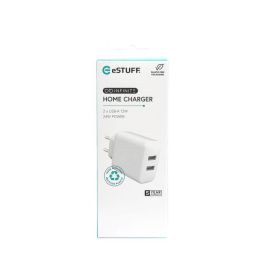 eSTUFF Cargador de Pared USB-A 24W Blanco - 98% Plástico Reciclado para Smartphones y Tablets