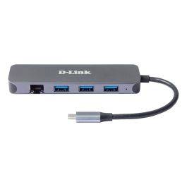 D-Link Hub USB-C 5 en 1 DUB-2334 con Gigabit Ethernet, 3 USB 3.0, USB-C 60W Carga, Diseño Aluminio, Plug & Play