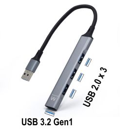 EWENT EW1144 Hub de Interfaz USB 3.2 Gen 1 (3.1 Gen 1) Type-A 5000 Mbit/s Gris, Plata