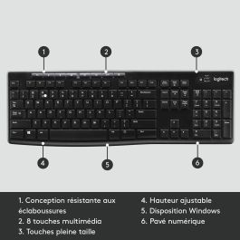 Logitech Teclado K270 Wireless Francés Inalámbrico 2.4 GHz hasta 10m, Resistente a Salpicaduras, Compatible con Windows 7/Vista/XP
