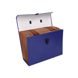 Liderpapel Maletín con Fuelle y Asa, Cartón Forrado, 19 Departamentos, 255x390x120 mm, Color Azul