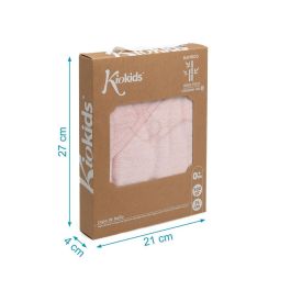 KioKids Toalla de Baño para Bebé 100% Bambú con Capucha Oekotex Standard 100, Rosa 76x76 cm - Piel Sensible +0 Meses