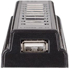 MANHATTAN Hub USB 2.0 de Escritorio 10 Puertos, Alta Velocidad 480 Mbit/s, Color Negro y Plata
