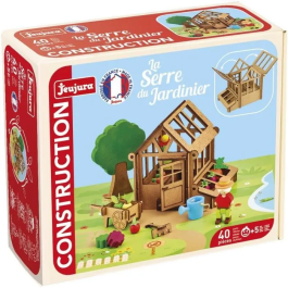 Jeujura JEU3225280809908 El Invernadero Del Jardinero Juego de Construcción en Madera Natural, Tapete y Accesorios Incluidos, 22x18,5x8,5 cm
