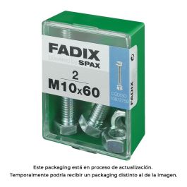 Fadix Caja 2 unidades Tornillo Métrica Cabeza Hexagonal + Tuerca Cincado M10x60mm Precio: 2.8900003. SKU: S7913748