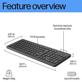 HP Teclado Inalámbrico 805T1AA, Teclado de tamaño completo con cómodas teclas y conexión inalámbrica de 2.4 GHz