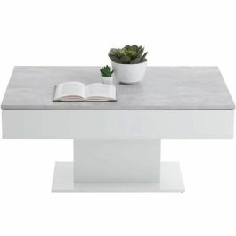 FMD 4029494116864 Mesa de centro bicolor con tapa corrediza gris hormigón y blanco brillante L100 x H46,1 x D65 cm Fabricada en Alemania