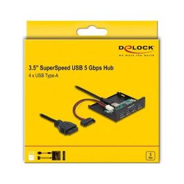 Delock 3.5" Interno USB 3.2 Gen 1 Hub 4 Puertos, 5 Gbit/s, VIA VL817, Panel E/S, Metal Negro