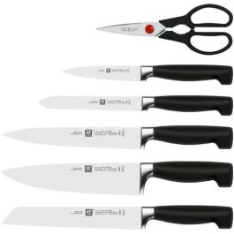 Zwilling 35148-207-0 Bloque de Cuchillos 7 Piezas, Acero Inoxidable, Mango Negro, Incluye Cuchillo Chef, Pan y Pelar