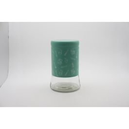 DKD Home Decor Bote de Cristal y Acero Inoxidable Verde Menta 1100 ml 11x11x18 cm