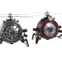 DKD Home Decor Reloj Sobremesa Loft Rojo Plateado Hierro Cristal 33.5 x 22 x 23 cm (2 Unidades)