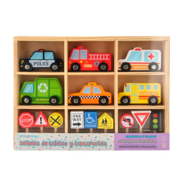 Imaginovo Juego Infantil de Madera Vehículos y Señales de Tráfico +3 Años 16 Piezas 30x22x4cm