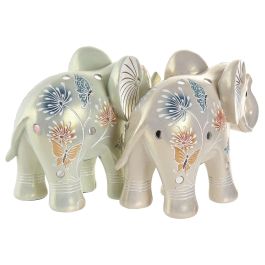 DKD Home Decor Figura Colonial de Elefante Resina Verde Beige 9.5 x 15.5 x 18.5 cm (4 Unidades)