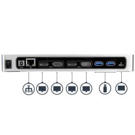 Hub USB Startech DK30A2DH Negro/Plateado Plateado 40 W