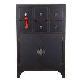 DKD Home Decor Cajonera Oriental Masako con 6 Cajones y 2 Puertas de Madera de Abeto y MDF, Negro y Rojo, 63x27x101 cm DKD Home Decor Cajonera Oriental Masako con 6 Cajones y 2 Puertas de Madera de Abeto y MDF, Negro y Rojo, 63x27x101 cm
