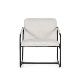 GINER Y COLOMER Sillón Tapizado en Tela Beige con Acolchado, Lote de 2, Hierro Negro Mate